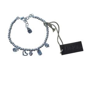 Uno de 50 Silver Charm Beaded Bracelet Heart Clover Suerte Adjustable